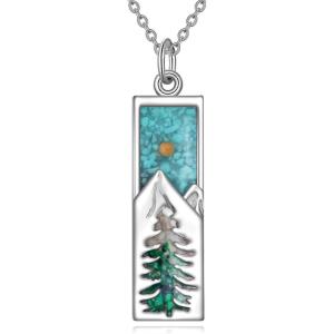 YFN Mountain Necklace for Women Sterling Silver Nature Jewelry Gift for Skiers, Hikers, Campers, Climbers and Nature Lovers(Mountain Necklace with Obsidian Turquoise)