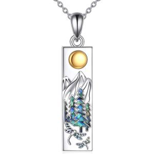 YFN Mountain Necklace for Women Sterling Silver Nature Jewelry Gift for Skiers, Hikers, Campers, Climbers and Nature Lovers(Silver-Dragonfly Mountain Necklace)