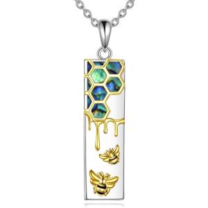 YFN Mountain Necklace for Women Sterling Silver Nature Jewelry Gift for Skiers, Hikers, Campers, Climbers and Nature Lovers(Silver-Honeycomb Bee Necklace)