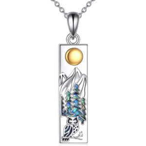 YFN Mountain Necklace for Women Sterling Silver Nature Jewelry Gift for Skiers, Hikers, Campers, Climbers and Nature Lovers(Silver-Mountain Owl Necklace)