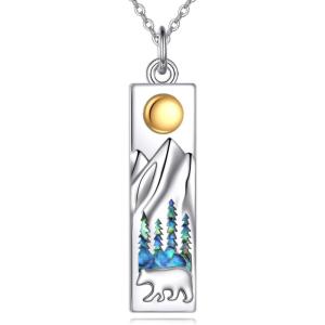 YFN Mountain Necklace for Women Sterling Silver Nature Jewelry Gift for Skiers, Hikers, Campers, Climbers and Nature Lovers(Silver-Sun Bear Mountain Necklaces)