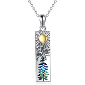 YFN Mountain Necklace for Women Sterling Silver Nature Jewelry Gift for Skiers, Hikers, Campers, Climbers and Nature Lovers(Silver-Sun Ocean Necklace)