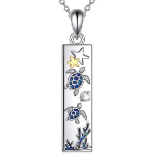 YFN Mountain Necklace for Women Sterling Silver Nature Jewelry Gift for Skiers, Hikers, Campers, Climbers and Nature Lovers(Silver-Turtle Necklace)