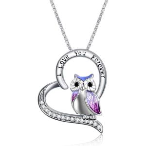 YFN Owl Necklace Sterling Silver I Love You Forever Heart Owl Gifts for Women(I Love You Forever Owl Gifts)