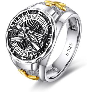 YFN Patron Saint Ring Sterling Silver Religious Protector Ring Jewelry Gifts for Women Men(St Andrew)