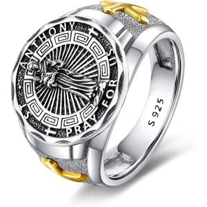 YFN Patron Saint Ring Sterling Silver Religious Protector Ring Jewelry Gifts for Women Men(St Anthony)