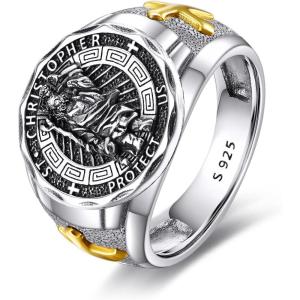 YFN Patron Saint Ring Sterling Silver Religious Protector Ring Jewelry Gifts for Women Men(St Christopher)