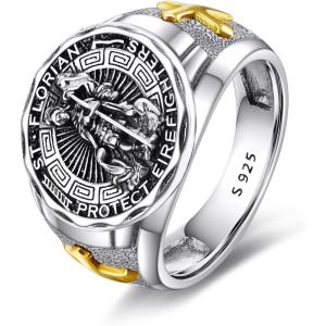 YFN Patron Saint Ring Sterling Silver Religious Protector Ring Jewelry Gifts for Women Men(St Florian)