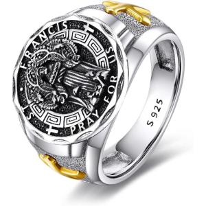 YFN Patron Saint Ring Sterling Silver Religious Protector Ring Jewelry Gifts for Women Men(St Francis)