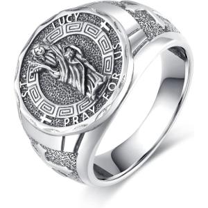 YFN Patron Saint Ring Sterling Silver Religious Protector Ring Jewelry Gifts for Women Men(St Lucy)