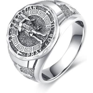 YFN Patron Saint Ring Sterling Silver Religious Protector Ring Jewelry Gifts for Women Men(St Sebastian)