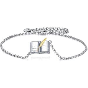 YFN Reading Lover Gift Book Necklace Sterling Silver Reading Women Jewelry for Book club staff Librarian Bookworm 18″(Silver-Book Bracelet Jewelry)