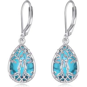 YFN Sister Earrings Gifts from Sister, Sterling Silver Crystal Sister Earrings Jewelry, Birthday Jewelry Gift for Sisters(Turquoise Sister Earrings)