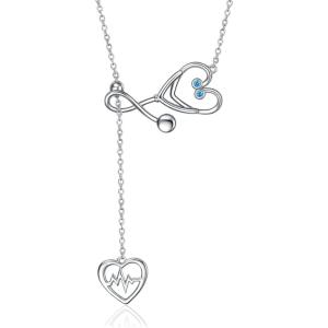 YFN Sterling Silver Caduceus Angel Nursing Themed Stethoscope Pendant Necklace 18″(December-Stethoscope Necklace)