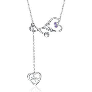 YFN Sterling Silver Caduceus Angel Nursing Themed Stethoscope Pendant Necklace 18″(February-Stethoscope Necklace)