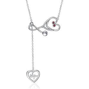 YFN Sterling Silver Caduceus Angel Nursing Themed Stethoscope Pendant Necklace 18″(January-Stethoscope Necklace)