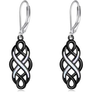 YFN Sterling Silver Celtic Knot Dangle Earrings Good Luck Irish Celtic Knot Leverback Dangles Earrings for Women(Black-Celtic Earrings)