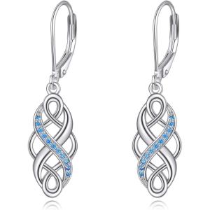 YFN Sterling Silver Celtic Knot Dangle Earrings Good Luck Irish Celtic Knot Leverback Dangles Earrings for Women(Blue-Celtic Knot Earrings)