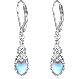 YFN Sterling Silver Celtic Knot Dangle Earrings Good Luck Irish Celtic Knot Leverback Dangles Earrings for Women(Blue-Moonstone Celtic Earrings)