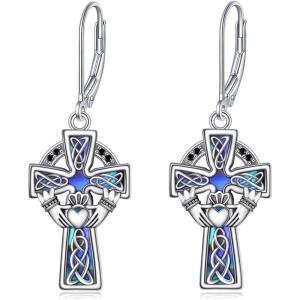 YFN Sterling Silver Celtic Knot Dangle Earrings Good Luck Irish Celtic Knot Leverback Dangles Earrings for Women(Celtic Claddagh Earrings)