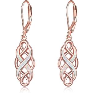 YFN Sterling Silver Celtic Knot Dangle Earrings Good Luck Irish Celtic Knot Leverback Dangles Earrings for Women(Rose Gold Celtic Earrings)