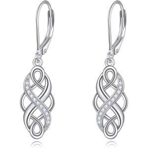 YFN Sterling Silver Celtic Knot Dangle Earrings Good Luck Irish Celtic Knot Leverback Dangles Earrings for Women(Silver-Infinity Celtic Earring)