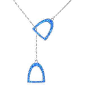 YFN Sterling Silver Double Horse Strirrup Lariat Necklace Gift For Women(Blue Opal Horse Necklace)