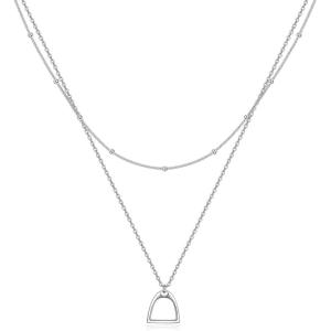 YFN Sterling Silver Double Horse Strirrup Lariat Necklace Gift For Women(Layered Necklaces for Women Trendy)