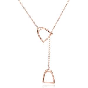 YFN Sterling Silver Double Horse Strirrup Lariat Necklace Gift For Women(Rose Gold Horse Jewelry)