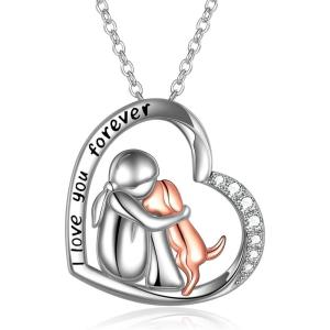 YFN Sterling Silver Keepsake Dog Pendant Necklace Dog Lover Memorial Gifts for Women(Rose- I Love You Forever)