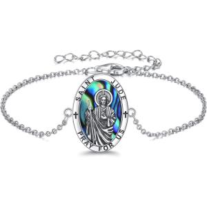 YFN Sterling Silver St Michael/St Christopher/Jesus/Virgin Mary Bracelet for Men Women Catholic/Protector/Talisman Michael Archangel Medal Bracelet Jewelry 7+2 Inch(Silver-Saint Jude Bracelet)