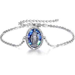 YFN Sterling Silver St Michael/St Christopher/Jesus/Virgin Mary Bracelet for Men Women Catholic/Protector/Talisman Michael Archangel Medal Bracelet Jewelry 7+2 Inch(Silver-Virgin Mary Bracelet)