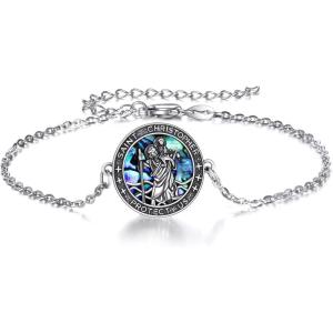 YFN Sterling Silver St Michael/St Christopher/Jesus/Virgin Mary Bracelet for Men Women Catholic/Protector/Talisman Michael Archangel Medal Bracelet Jewelry 7+2 Inch(Silver-Saint Christopher Bracelet)