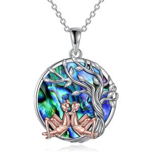 YFN Sterling Silver Tree of Life Abalone/Turquoise Pendant Necklace – Sister Gift for Birthday or Any Occasion(A-Necklace for Sister Friend)