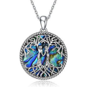 YFN Sterling Silver Tree of Life Abalone/Turquoise Pendant Necklace – Sister Gift for Birthday or Any Occasion(Abalone Sister Necklace)