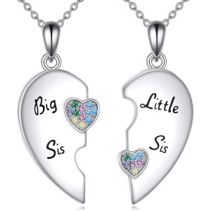 YFN Sterling Silver Tree of Life Abalone/Turquoise Pendant Necklace – Sister Gift for Birthday or Any Occasion(Big Sis Little Sis Necklace for 2)
