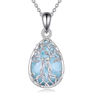 YFN Sterling Silver Tree of Life Abalone/Turquoise Pendant Necklace – Sister Gift for Birthday or Any Occasion(Larimar Sister Necklace)