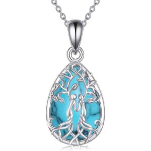 YFN Sterling Silver Tree of Life Abalone/Turquoise Pendant Necklace – Sister Gift for Birthday or Any Occasion(Silver-Turquoise Sister Necklace)