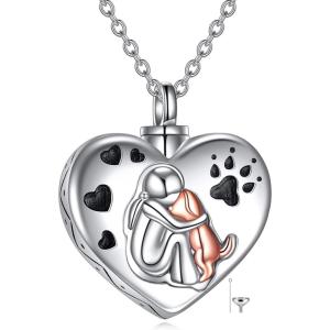 YFN Urn Necklace for Ashes with Abalone Sterling Silver Sea Turtle/Owl/Dog/Lotus Flower/Butterfly Cremation Necklace Jewelry Gifts for Women Girls 18+2“(Silver-Dog Urn Necklace)