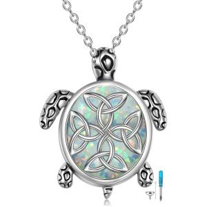 YFN Urn Necklace for Ashes with Abalone Sterling Silver Sea Turtle/Owl/Dog/Lotus Flower/Butterfly Cremation Necklace Jewelry Gifts for Women Girls 18+2“(Silver-Turtle Urn Necklace for Ashes)