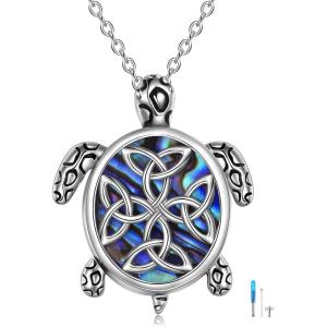 YFN Urn Necklace for Ashes with Abalone Sterling Silver Sea Turtle/Owl/Dog/Lotus Flower/Butterfly Cremation Necklace Jewelry Gifts for Women Girls 18+2“(Silver-Sea Turtle Urn Necklace for Ashes)