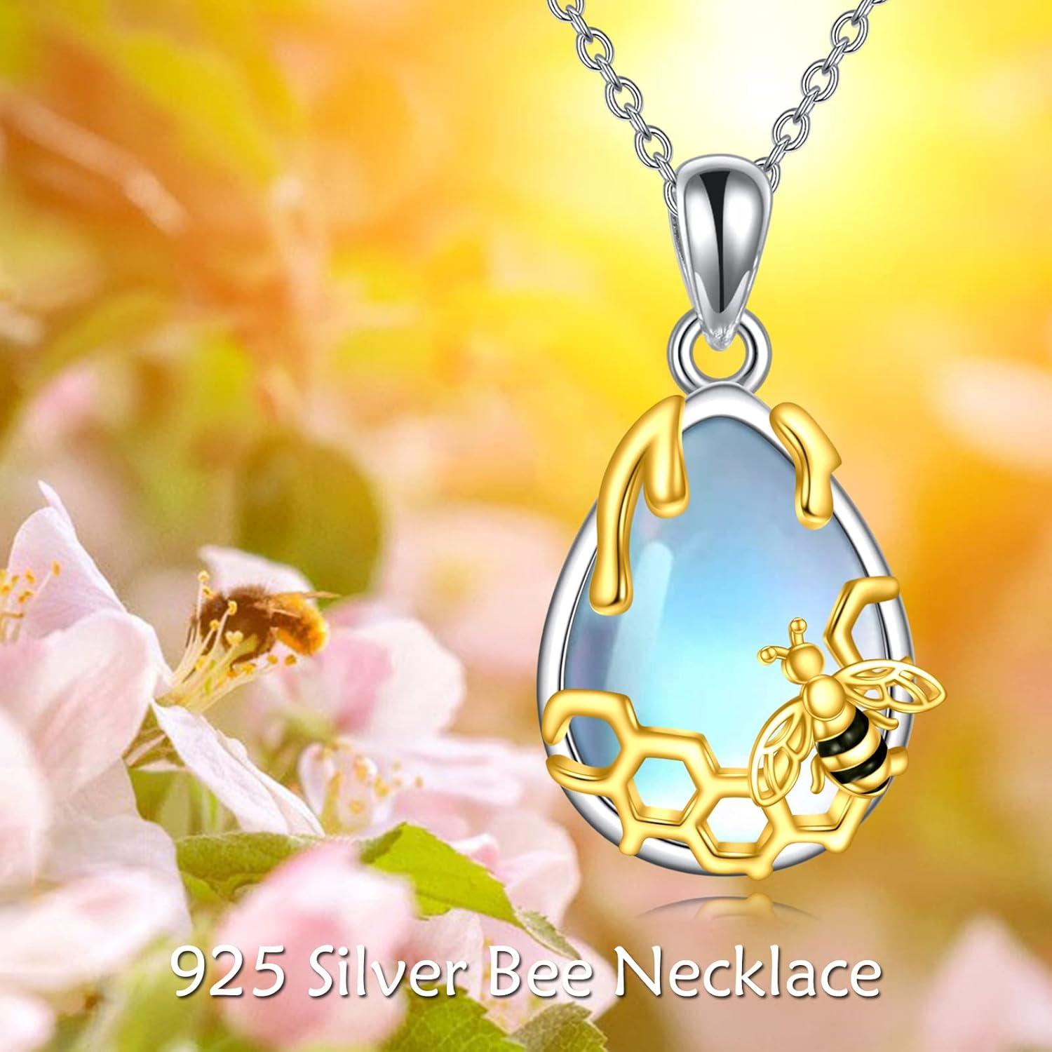image:imageYFN Honey Bee Necklace Sterling Silver Bumblebee Charm Necklaces Jewelry Queen Bumble Bee Pendant for Women 18 Inch