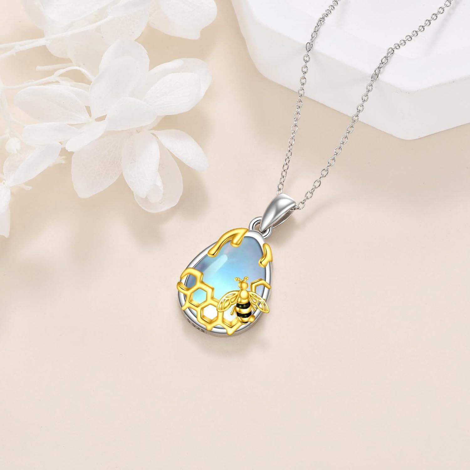 image:imageYFN Honey Bee Necklace Sterling Silver Bumblebee Charm Necklaces Jewelry Queen Bumble Bee Pendant for Women 18 Inch