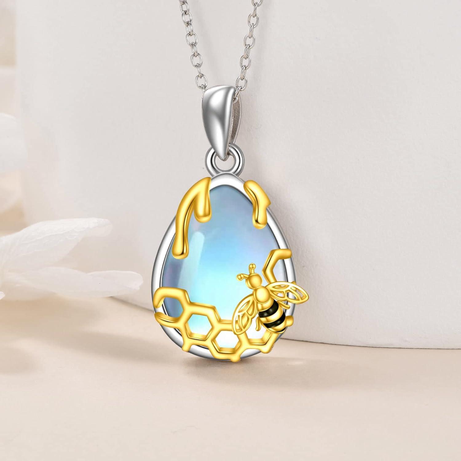 image:imageYFN Honey Bee Necklace Sterling Silver Bumblebee Charm Necklaces Jewelry Queen Bumble Bee Pendant for Women 18 Inch
