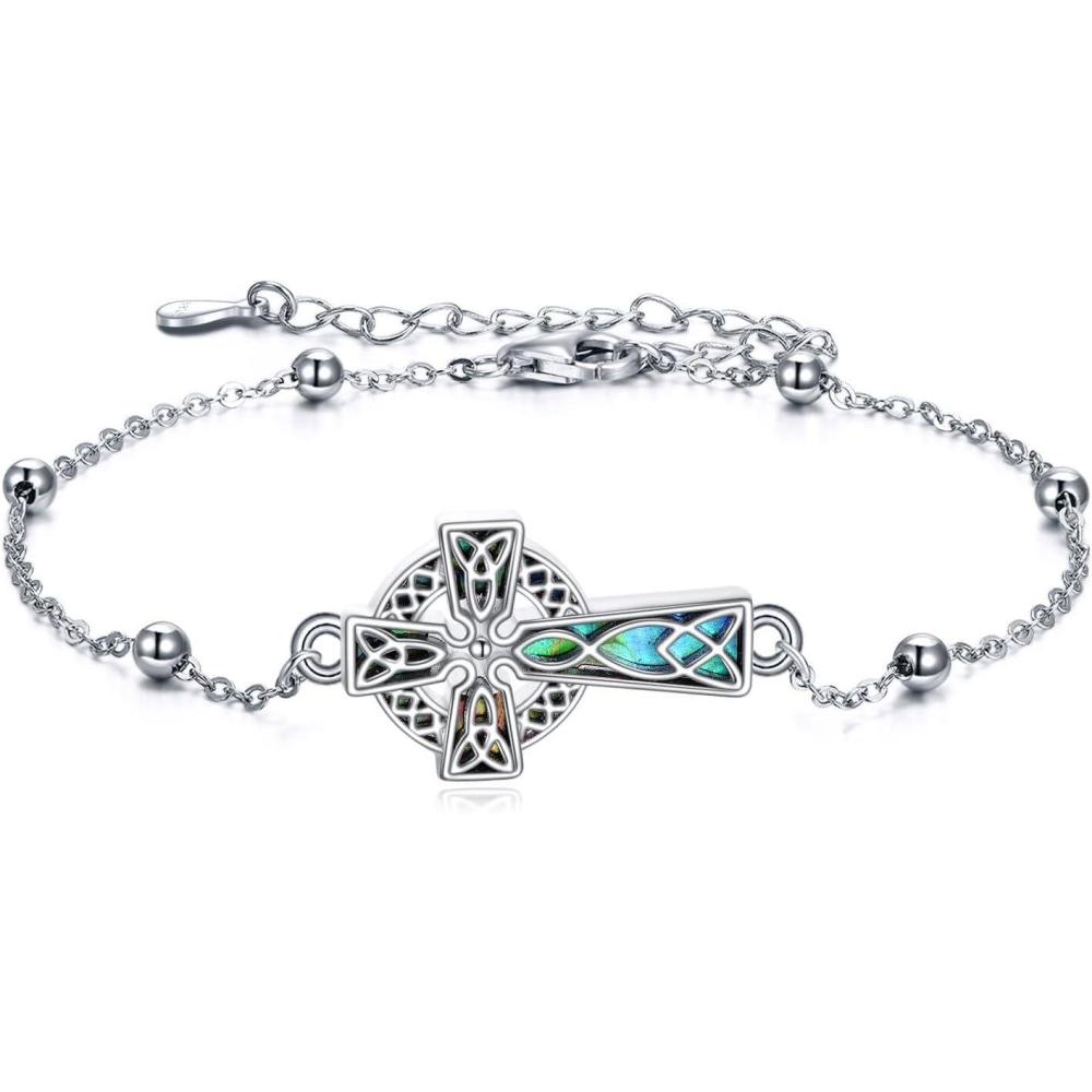 image:imageYFN CompassFlowerDogCatHummingbirdCardinalTree of LifeCat Animal Bracelets Sterling Silver Adjustable Bracelet Jewelry Gifts for Women 72quotSilverAbalone Celtic Cross Bracelet