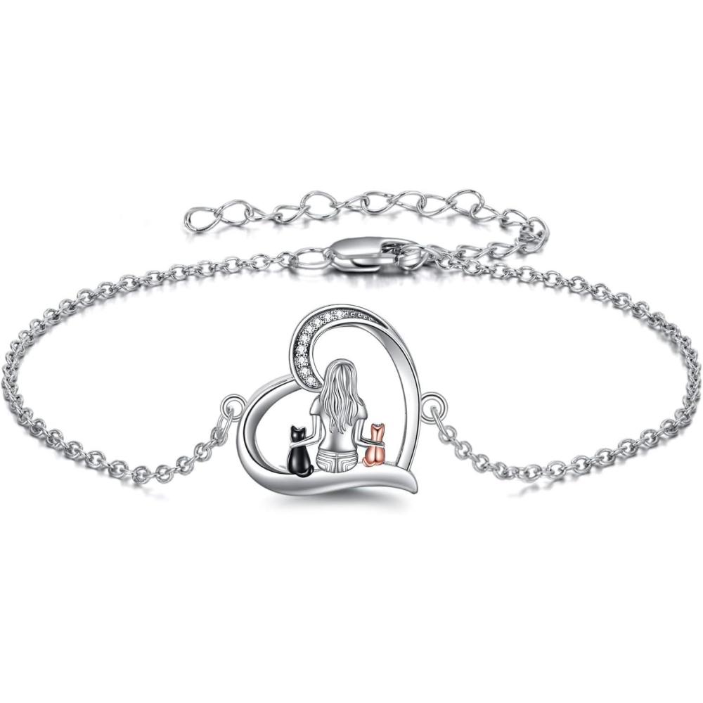 image:imageYFN CompassFlowerDogCatHummingbirdCardinalTree of LifeCat Animal Bracelets Sterling Silver Adjustable Bracelet Jewelry Gifts for Women 72quotSilverCat Bracelets for Women