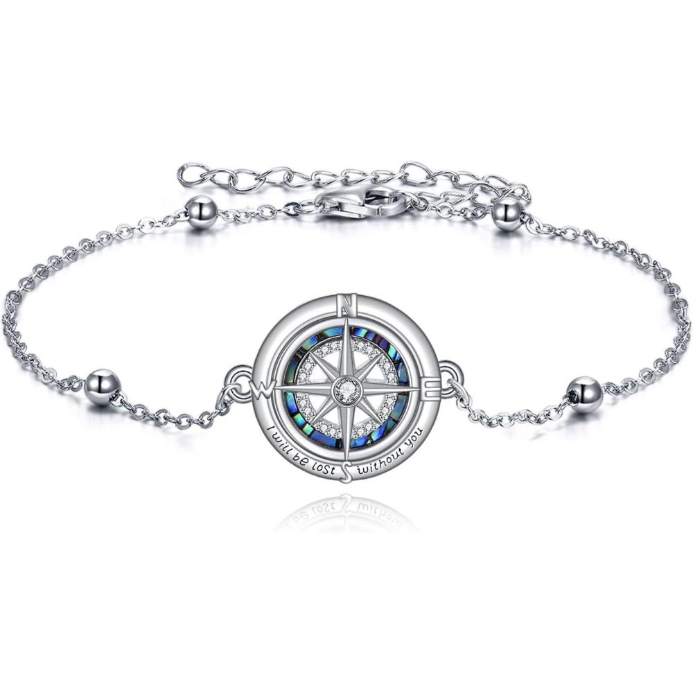 image:imageYFN CompassFlowerDogCatHummingbirdCardinalTree of LifeCat Animal Bracelets Sterling Silver Adjustable Bracelet Jewelry Gifts for Women 72quotSilverCompass Bracelet for Women