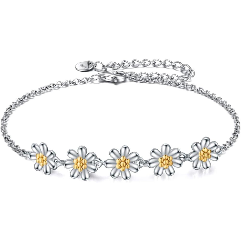 image:imageYFN CompassFlowerDogCatHummingbirdCardinalTree of LifeCat Animal Bracelets Sterling Silver Adjustable Bracelet Jewelry Gifts for Women 72quotSilverDaisy Flower Bracelets for Women