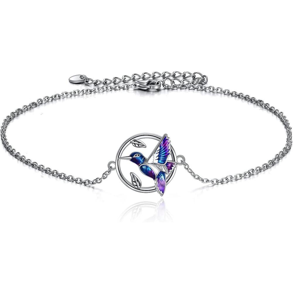 image:imageYFN CompassFlowerDogCatHummingbirdCardinalTree of LifeCat Animal Bracelets Sterling Silver Adjustable Bracelet Jewelry Gifts for Women 72quotSilverHummingbird Bracelet
