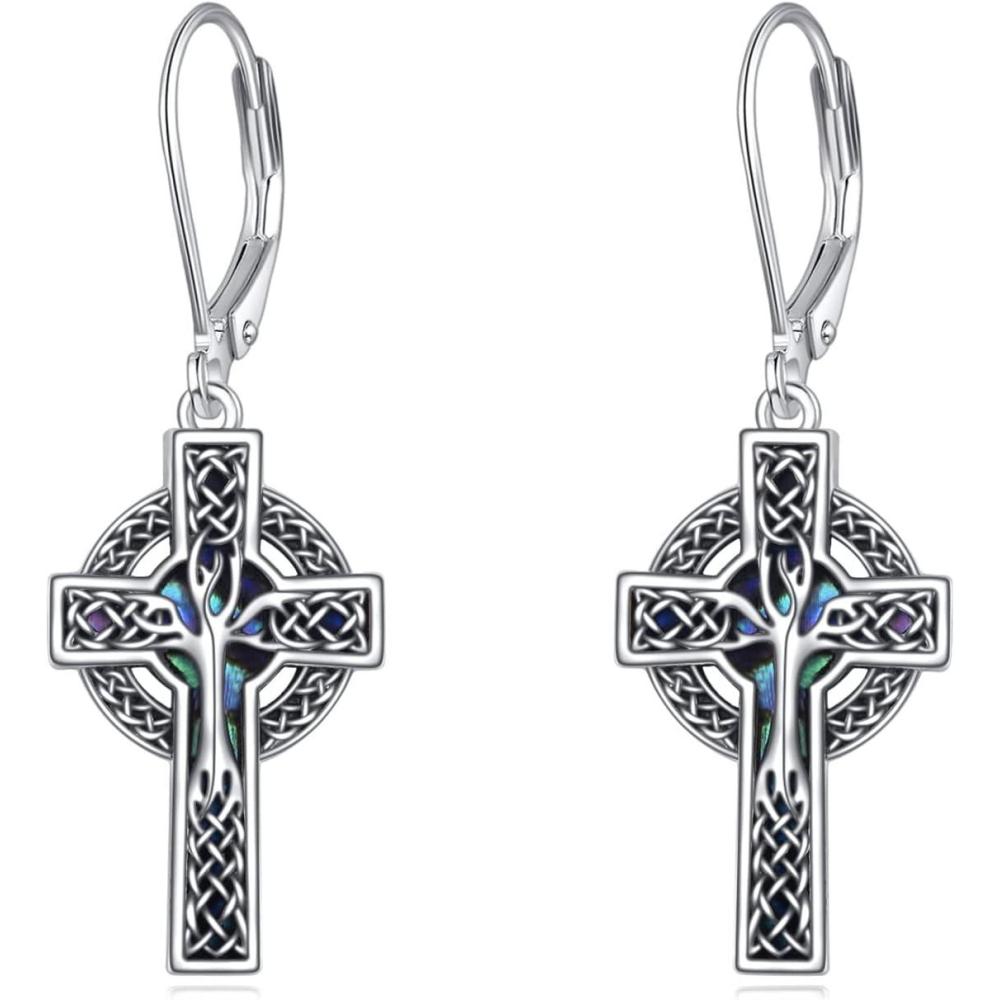 image:imageYFN Cross Earrings Sterling Silver Dangle Drop Leverback Cross Earrings Religion Jewelry Christians Gifts for Women MenCTree of Life